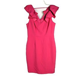 Alexia Admor Bright Pink Flutter Sleeve Cocktail Dress Size Large 12 Sheath Knee